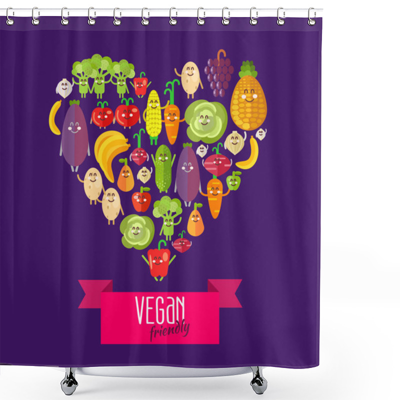 Personality  Heart Shaped Vegetables And Fruits Shower Curtains