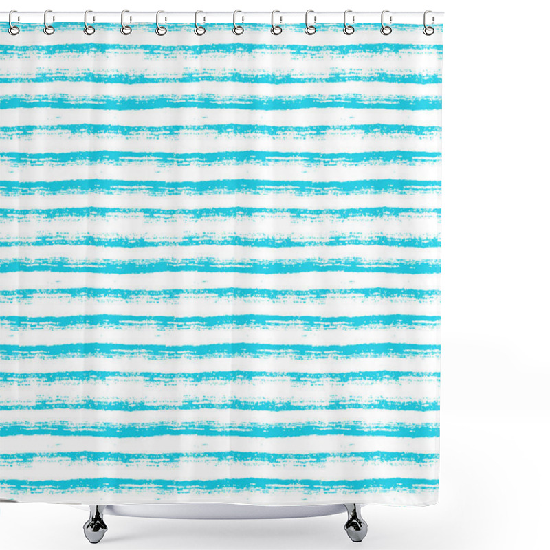 Personality  Abstract Seamless Pattern With Paint Brush Lines. Blue And White Striped Background With Hand Drawn Stripes. Vector Texture. Shower Curtains