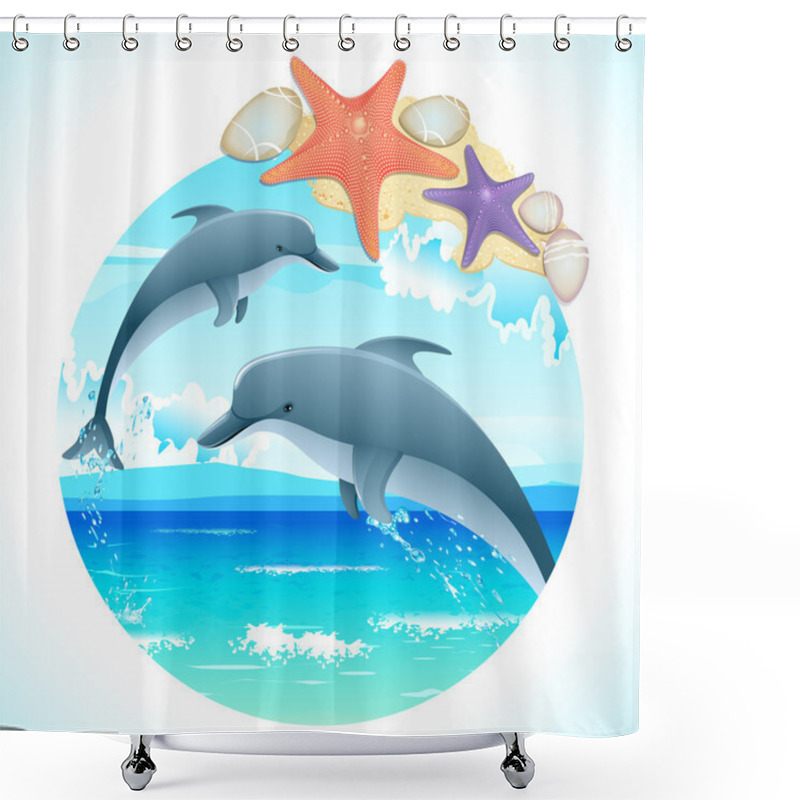 Personality  Jumping Dolphins Shower Curtains