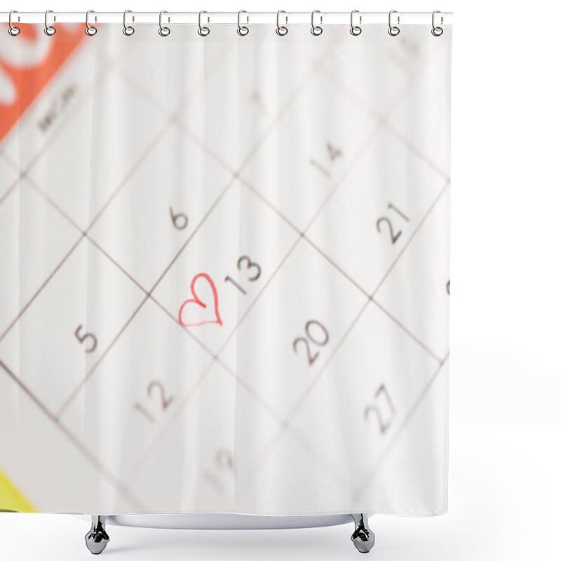 Personality  Selective Focus Of Calendar With Heart Sign On Yellow Background Shower Curtains