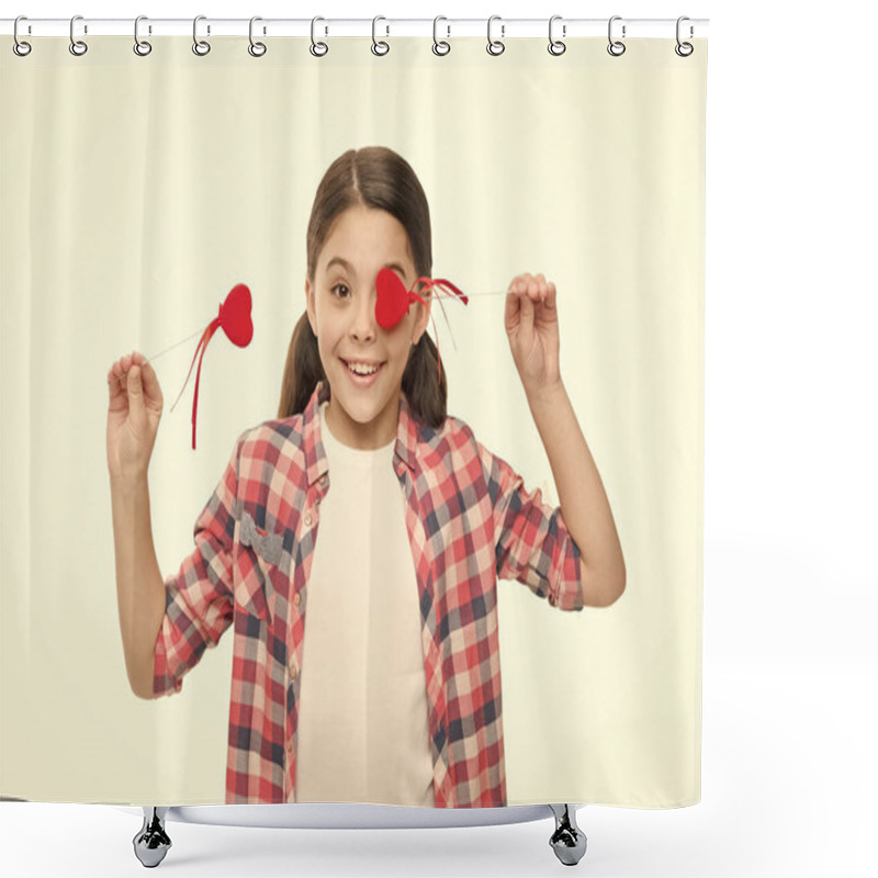 Personality  Love Is About Trust. Live With No Regrets, Love With No Limits. Small Girl Holding Hearts On Sticks. Cute Girl With Red Hearts. Child Hold Heart Decorations. Happy Valentines Day. Family Love Concept Shower Curtains