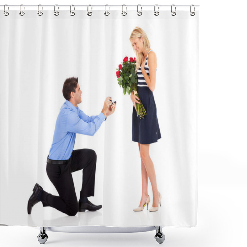 Personality  Young Man Down On His Knee Proposing To Girlfriend Shower Curtains