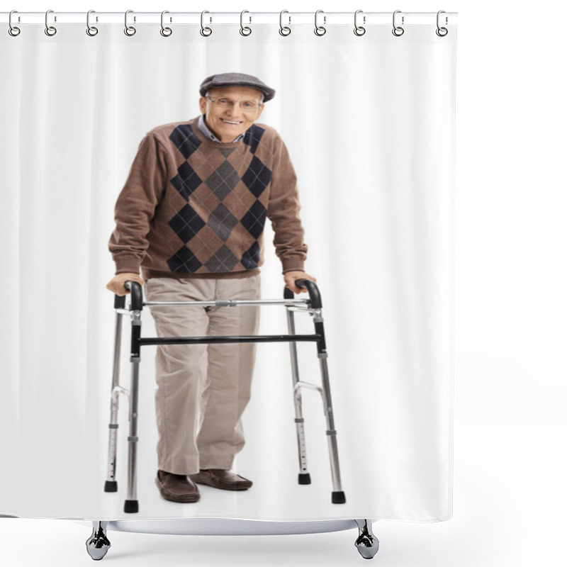 Personality  Happy Senior Using A Walker Shower Curtains