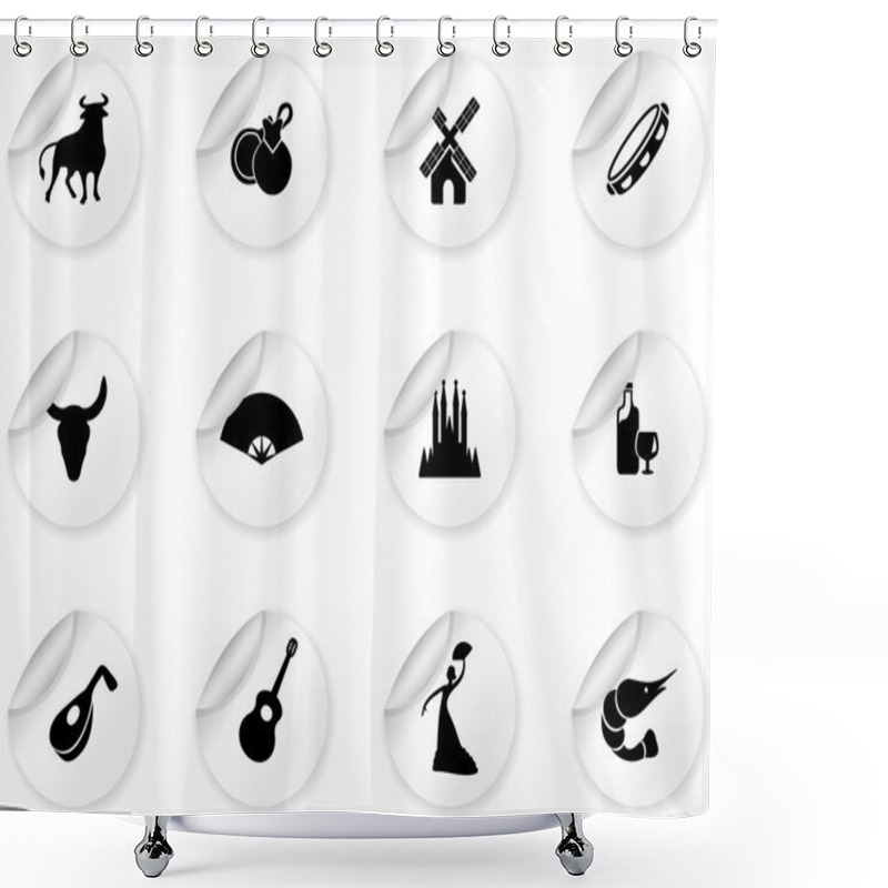 Personality  Stickers With Spain Culture Icons Shower Curtains