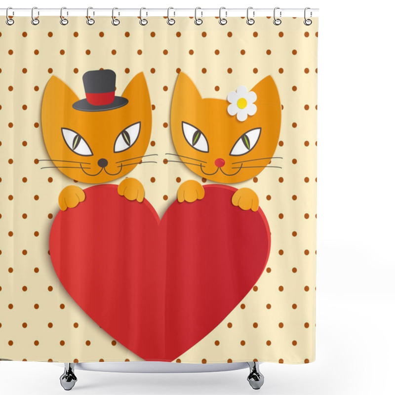 Personality  Romantic Couple Of Two Loving Cats - Illustration, Vector Shower Curtains