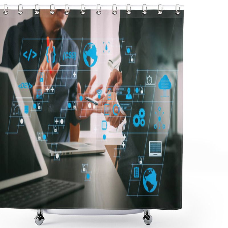 Personality  Coding Software Developer Work With AR New Design Dashboard Computer Icons Of Scrum Agile Development And Code Fork And Versioning With Responsive Cybersecurity.co Working Team Meeting Concept. Shower Curtains