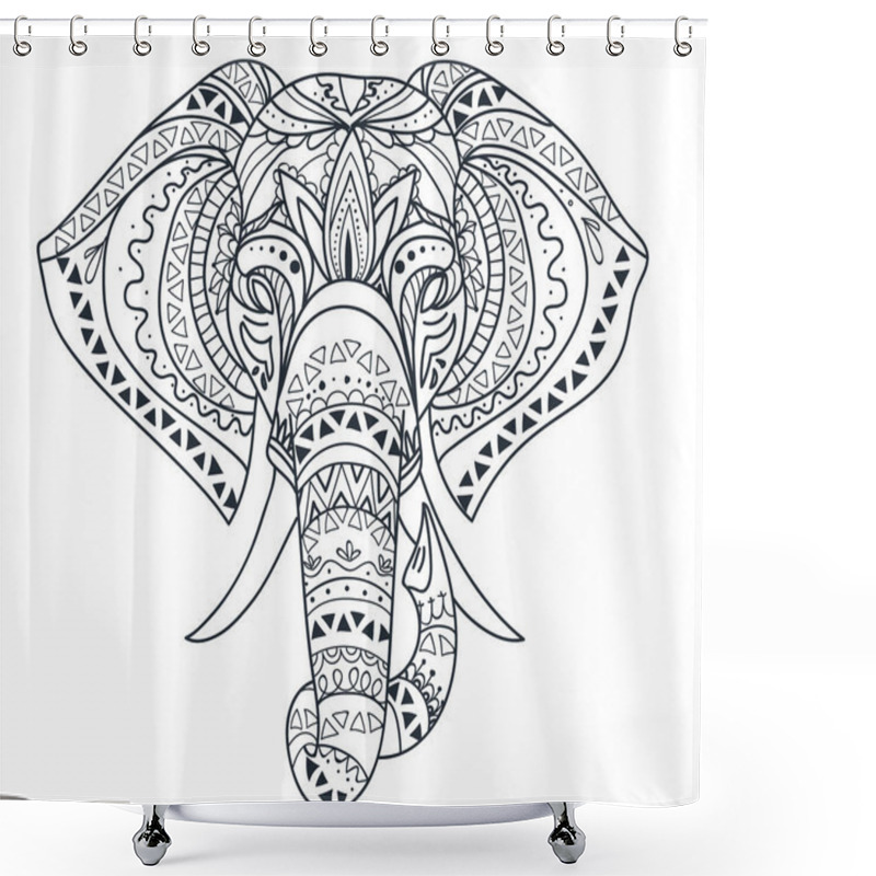 Personality  Indian Elephant In Style Mihendi On A White Background Shower Curtains