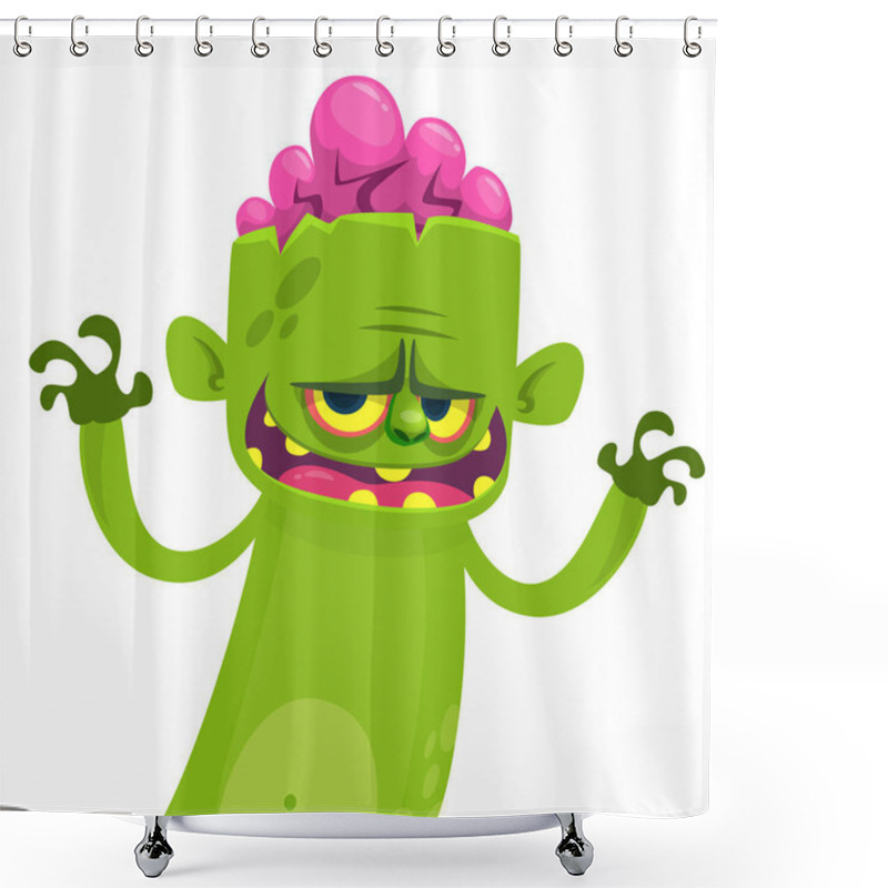 Personality  Cartoon Funny Green Zombie. Halloween Vector Illustration Of Zombie Creature. Shower Curtains