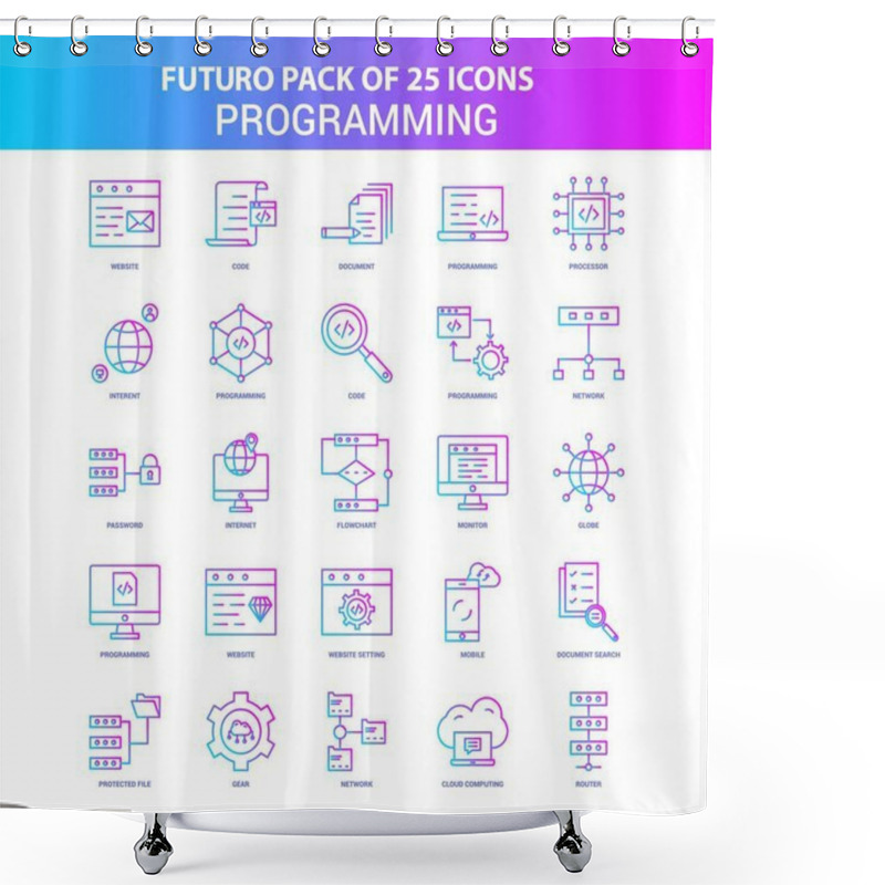 Personality  25 Blue And Pink Futuro Programming Icon Pack Shower Curtains