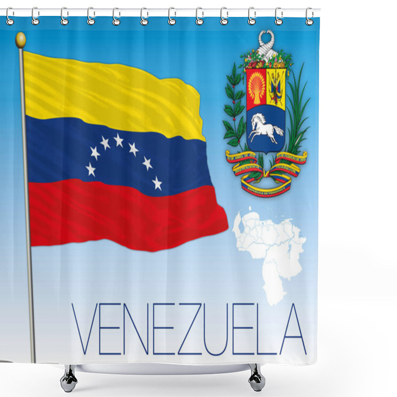 Personality  Venezuela Flag With Seven Stars, Coat Of Arms And Map, Vector Illustration Shower Curtains