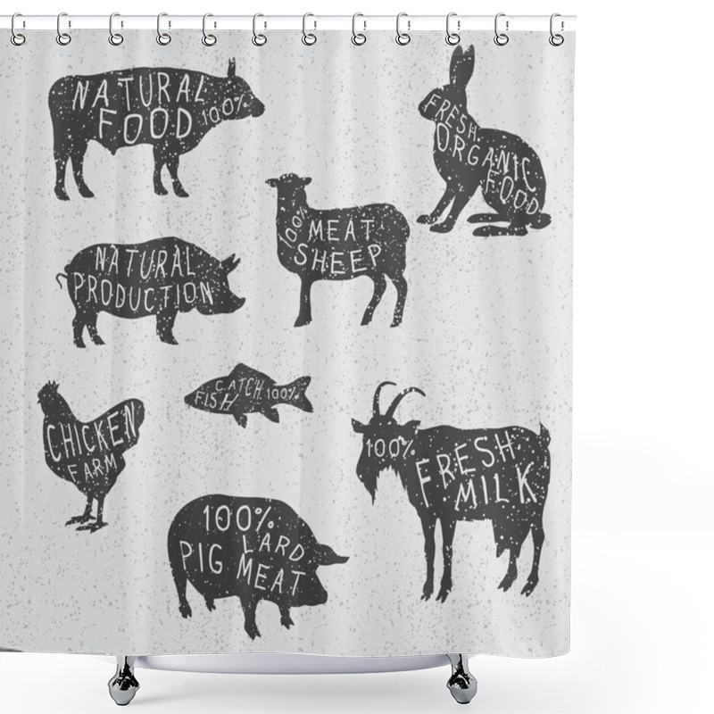 Personality  Silhouettes Collection Of The Farm Animals Shower Curtains