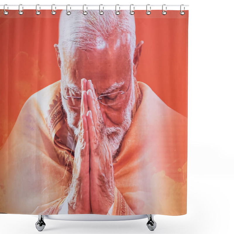 Personality  New Delhi, India - February 17 2024 - Prime Minister Narendra Modi Cut Out During BJP Road Show, The Poster Of PM Modi While Attending A Big Election Rally In The Capital Shower Curtains