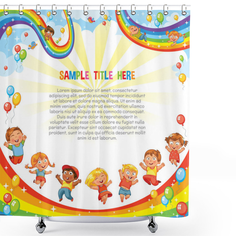 Personality  Children Slide Down On A Rainbow. Roller Coaster Ride. Template Shower Curtains