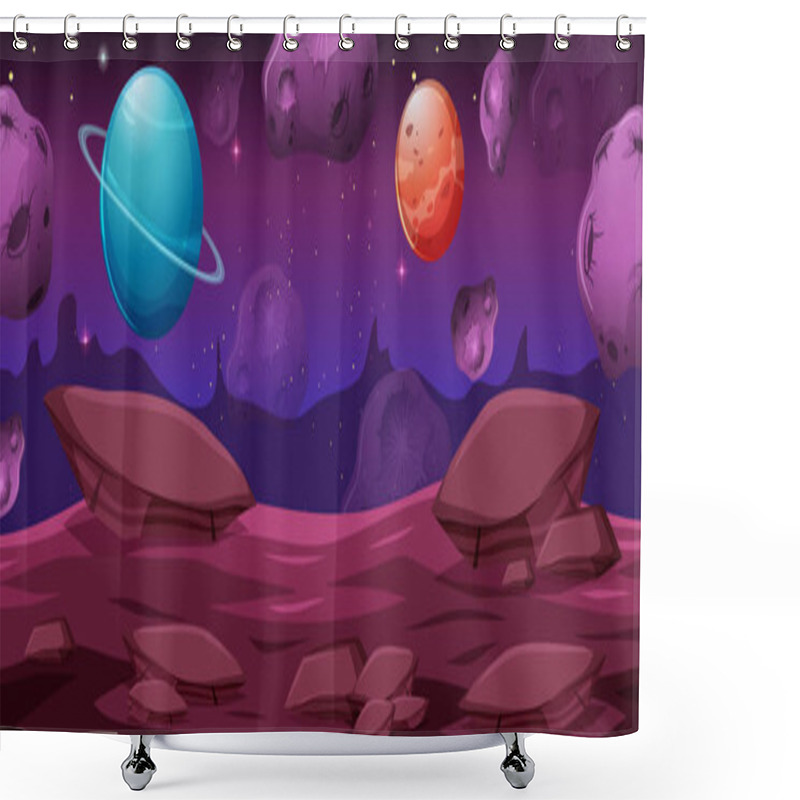 Personality  Set Of Space Background Illustration Shower Curtains