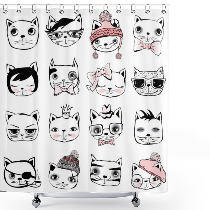 Personality  Set Of Stylish Hipster Cats Shower Curtains