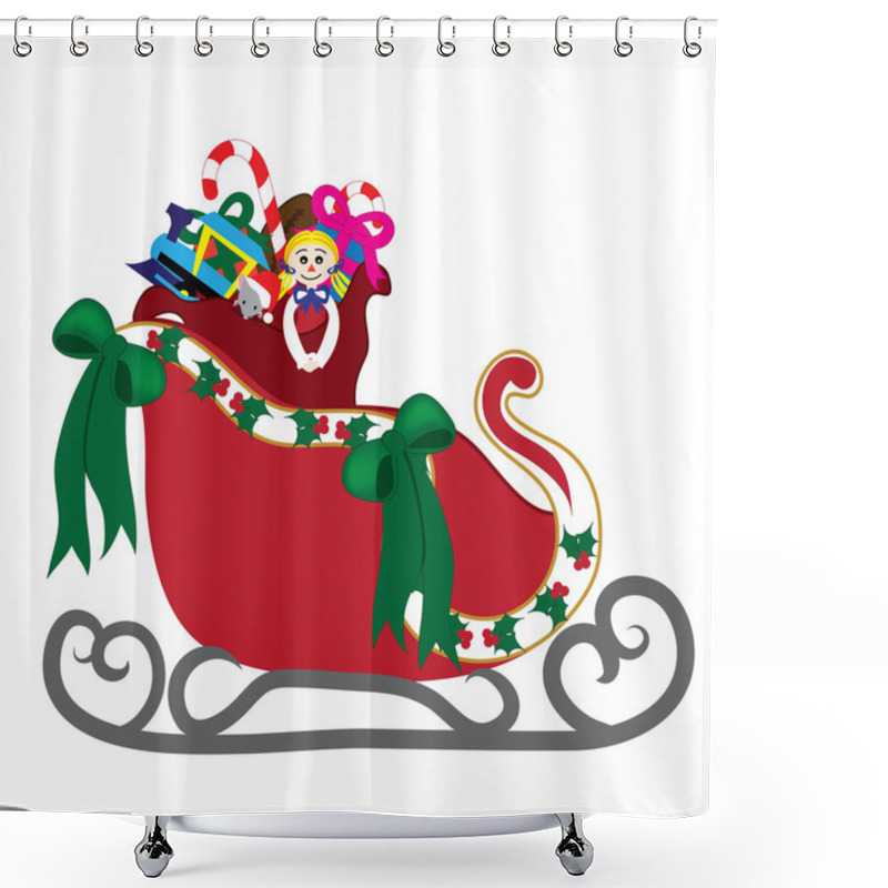 Personality  Clip Art Illustration Of Santa's Sleigh With A Bag Of Toys Shower Curtains