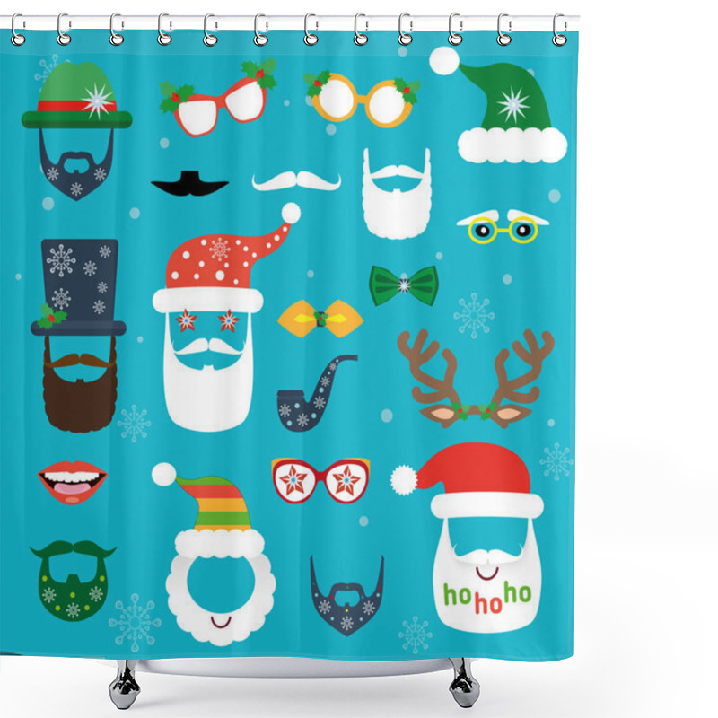 Personality  Christmas Photo Booth. Set Of Christmas Elements. Scrapbooking Vector Set Shower Curtains