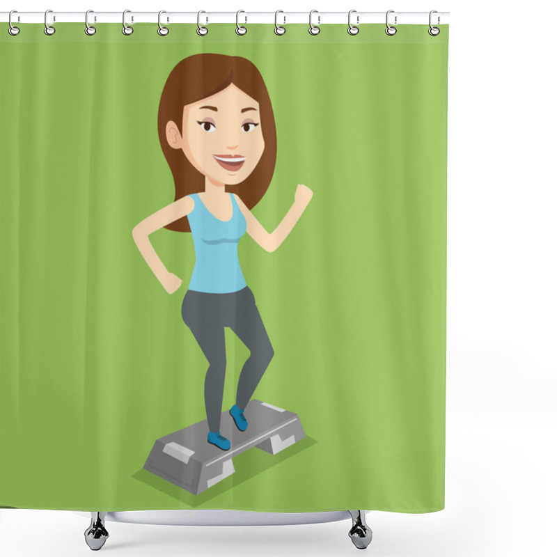 Personality  Woman Exercising On Steeper Vector Illustration. Shower Curtains