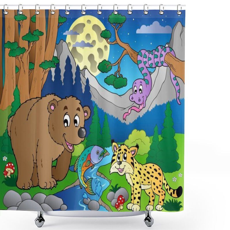 Personality  Forest Scene With Happy Animals 1 Shower Curtains