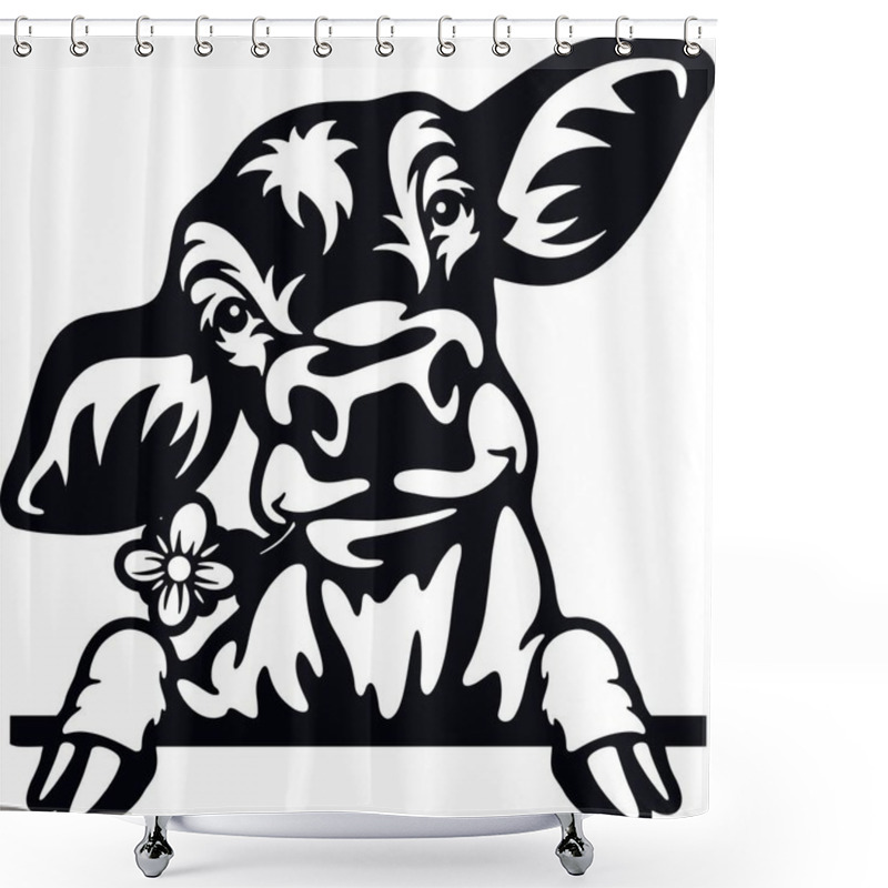 Personality  Peeking Calf - Funny Wild Animal Peeking Out - Face Head Isolated On White Shower Curtains