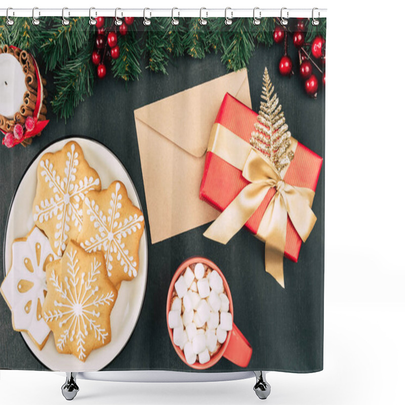 Personality  Christmas Present And Cookies Shower Curtains