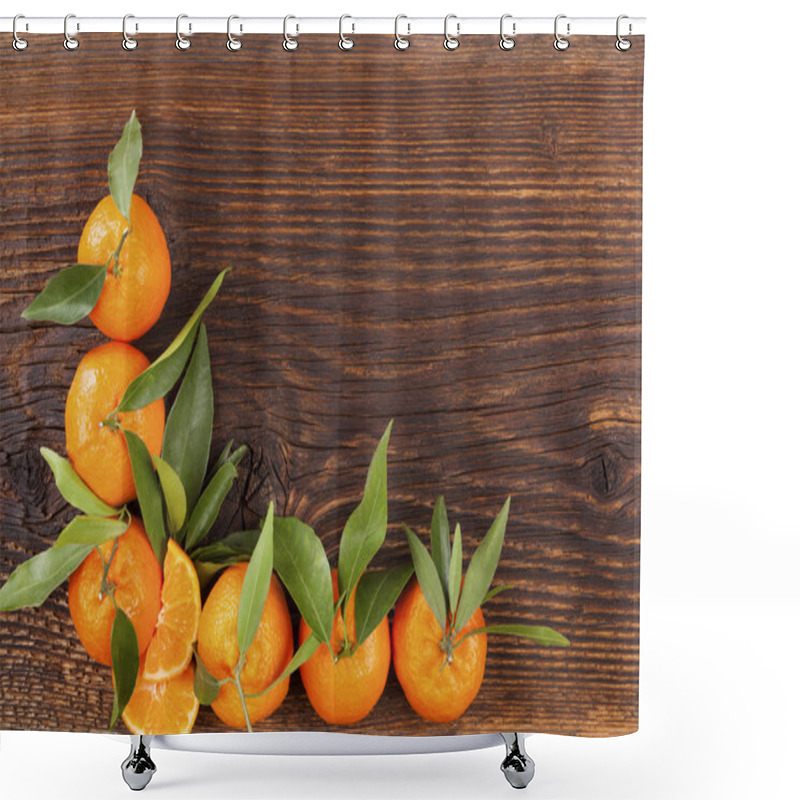 Personality  Fresh Ripe Mandarines On Wooden Table. Shower Curtains