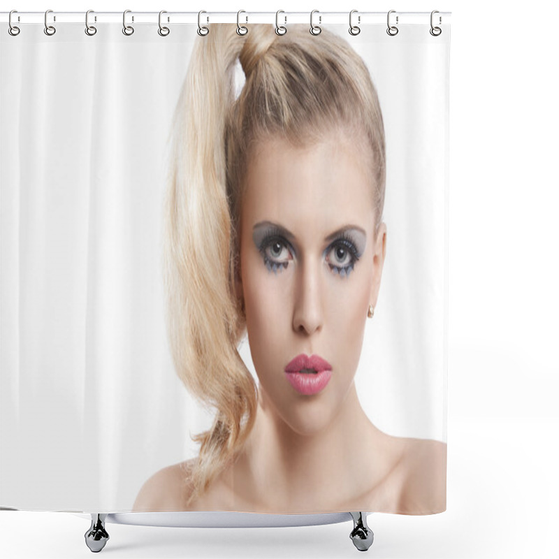 Personality  Blond girl with creative make up shower curtains