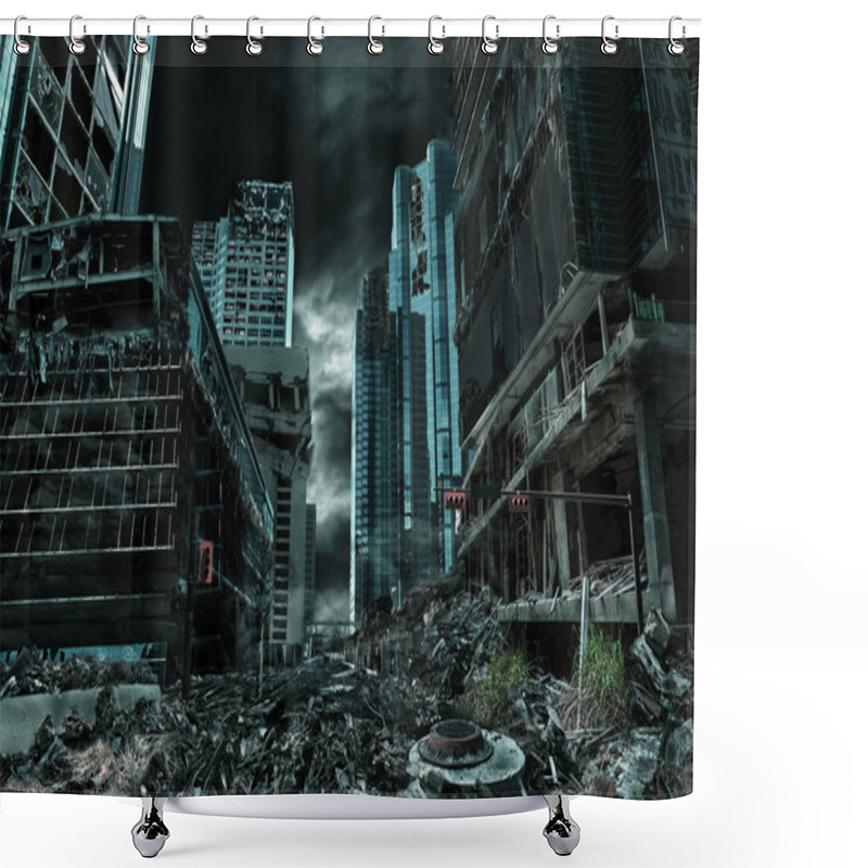 Personality  Cinematic Portrayal Of Destroyed And Deserted City Shower Curtains