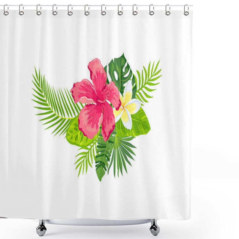 Personality  Tropical Exotic Leaves, Hibiscus, Plumeria Flowers, Vector Illustration Isolated On White Background. Design Element For Poster, Web, Flyers, Invitation, Postcard, T-shirt, SPA, Sticker. Shower Curtains