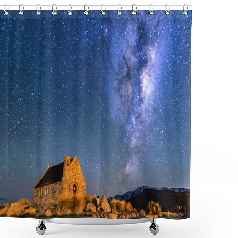 Personality  Milky Way Rising Above Church Of Good Shepherd, Tekapo NZ With Aurora Australis Or The Southern Light Lighting Up The Sky . Noise Due To High ISO; Soft Focus / Shallow DOF Due To Wide Aperture Used. Shower Curtains