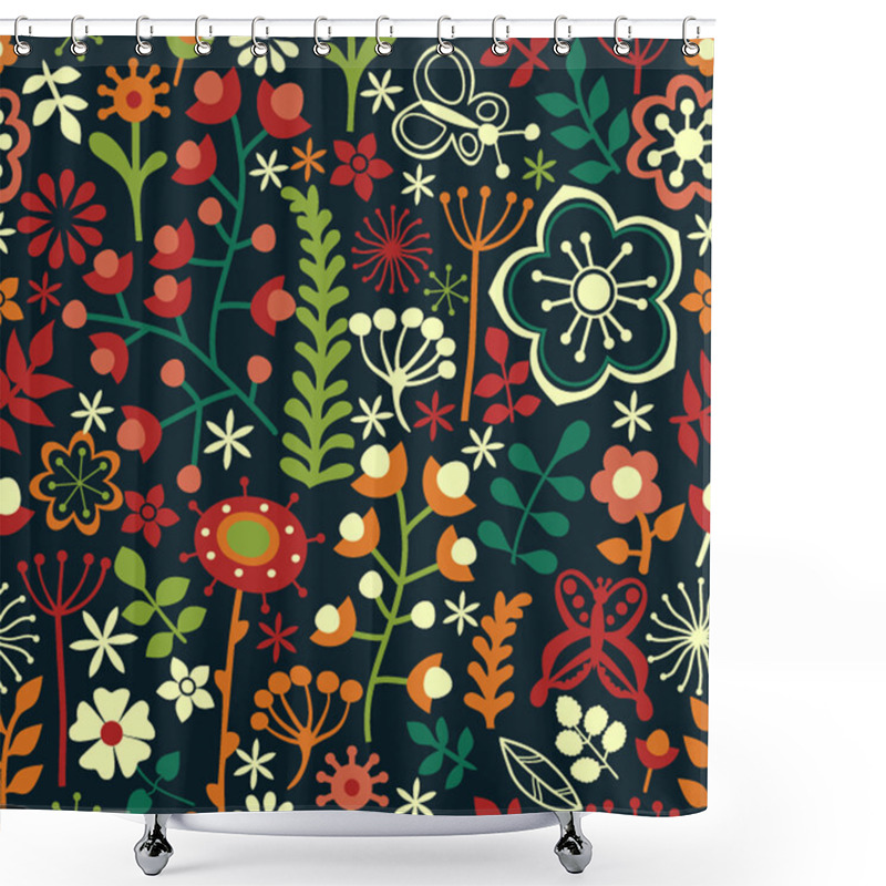 Personality  Floral Seamless Pattern, Endless Texture With Bright Cartoon Flo Shower Curtains