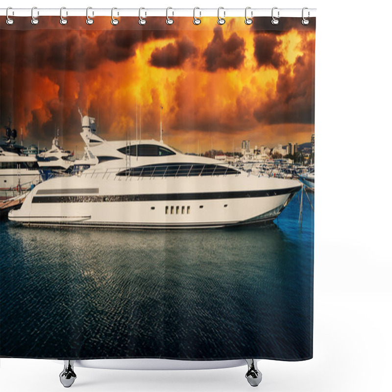 Personality  White Yachts In The Port. Yachts Parking In Harbor Shower Curtains