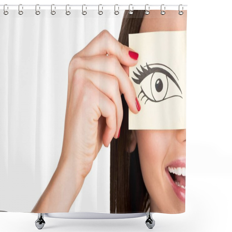 Personality  Woman Covering Eye With Sticker Shower Curtains