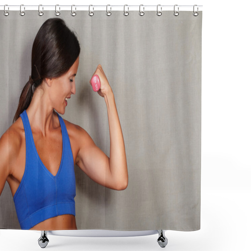 Personality  Sport Woman Taking Weight Shower Curtains