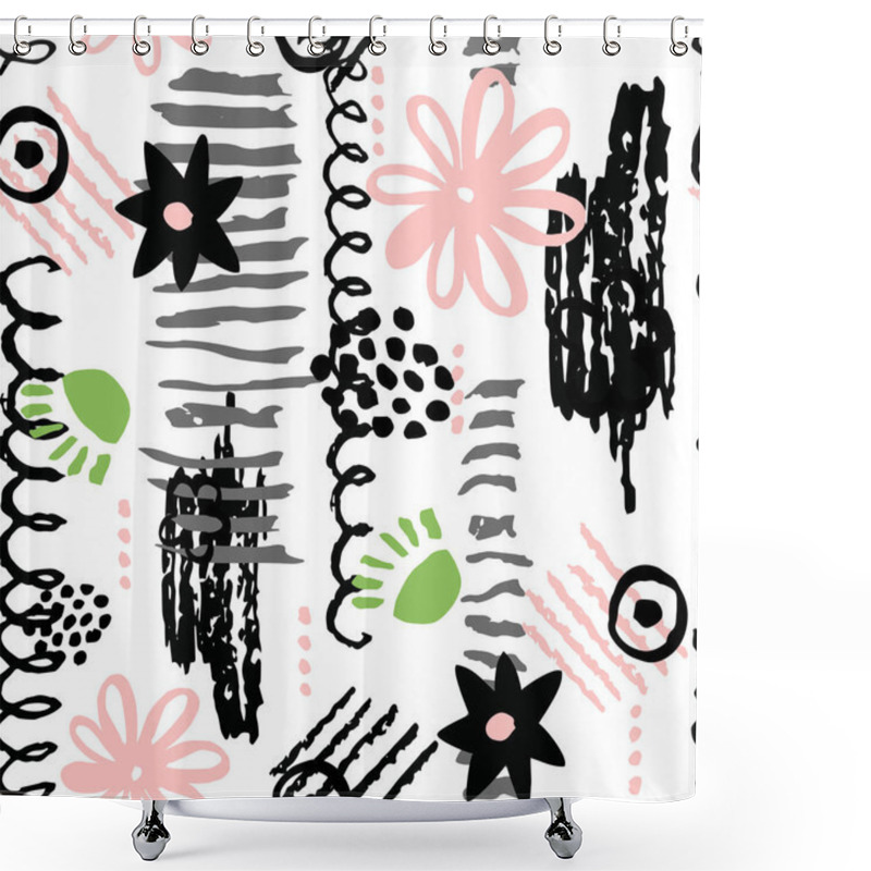 Personality  Hand Drawn Scribbles Seamless Pattern Shower Curtains