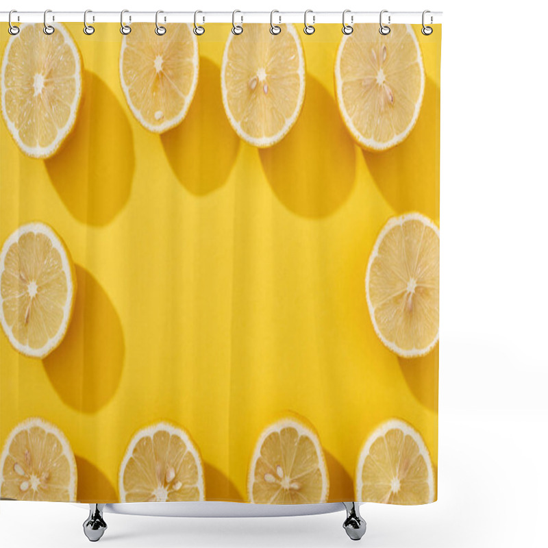 Personality  Top View Of Ripe Cut Lemons Arranged In Square Frame On Yellow Background With Copy Space Shower Curtains