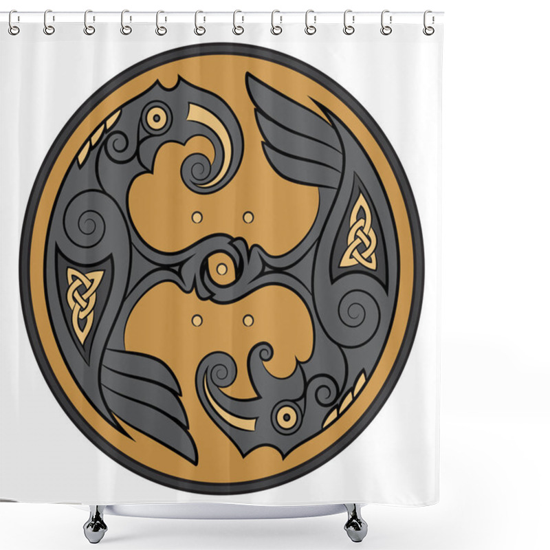 Personality  Two Ravens Of The God Odin In Scandinavian Style. Huginn And Muninn Shower Curtains