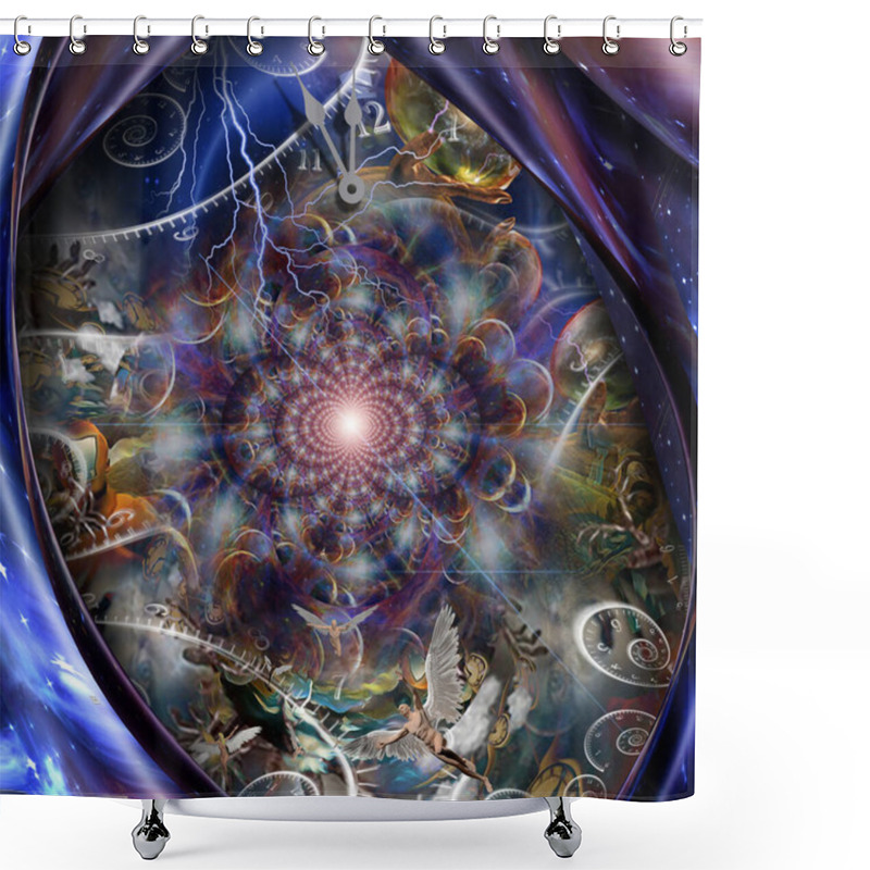 Personality  Multiverse Fractal. Universes Inside Glass Spheres. Time Spirals Shower Curtains