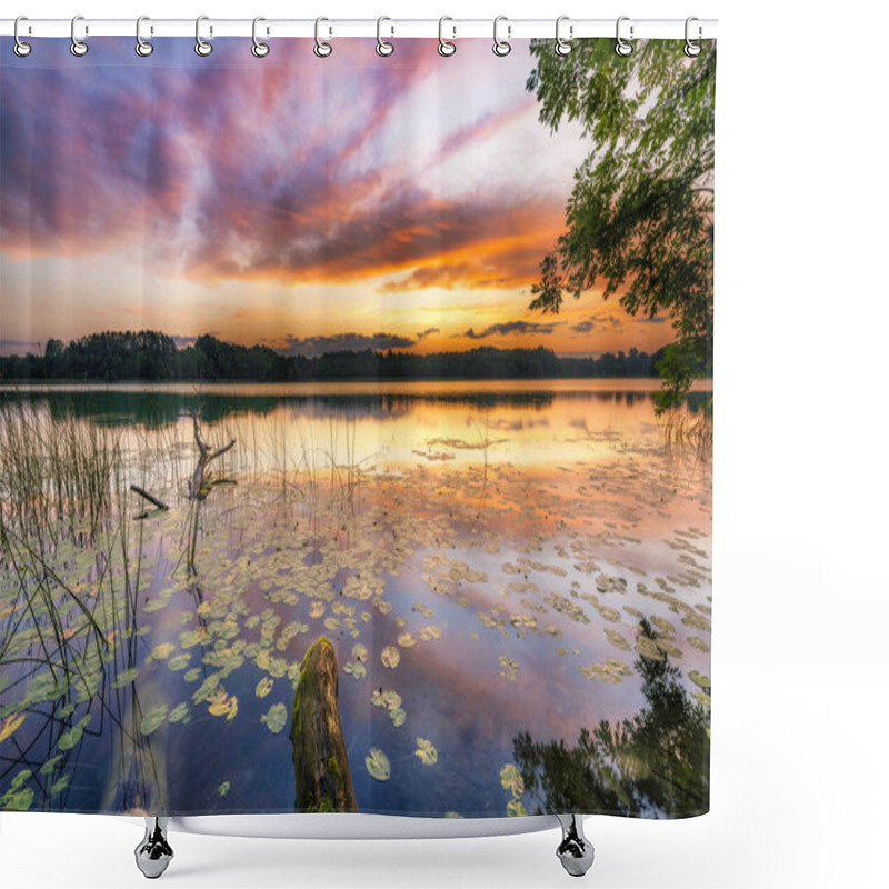 Personality  Beautiful Summer Sunrise Over The Lake Shower Curtains