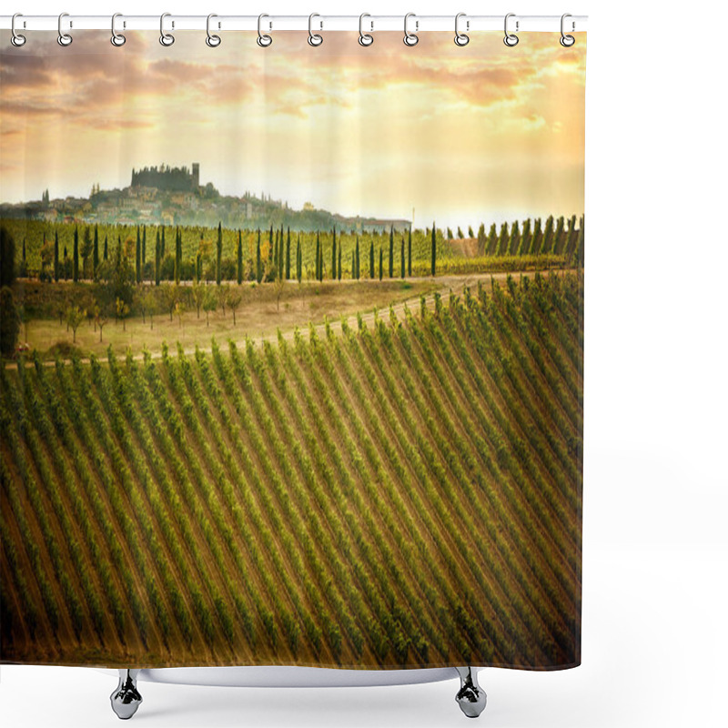 Personality  Chianti Hills With Vineyards And Cypress. Tuscan Landscape Between Siena And Florence. Italy Shower Curtains