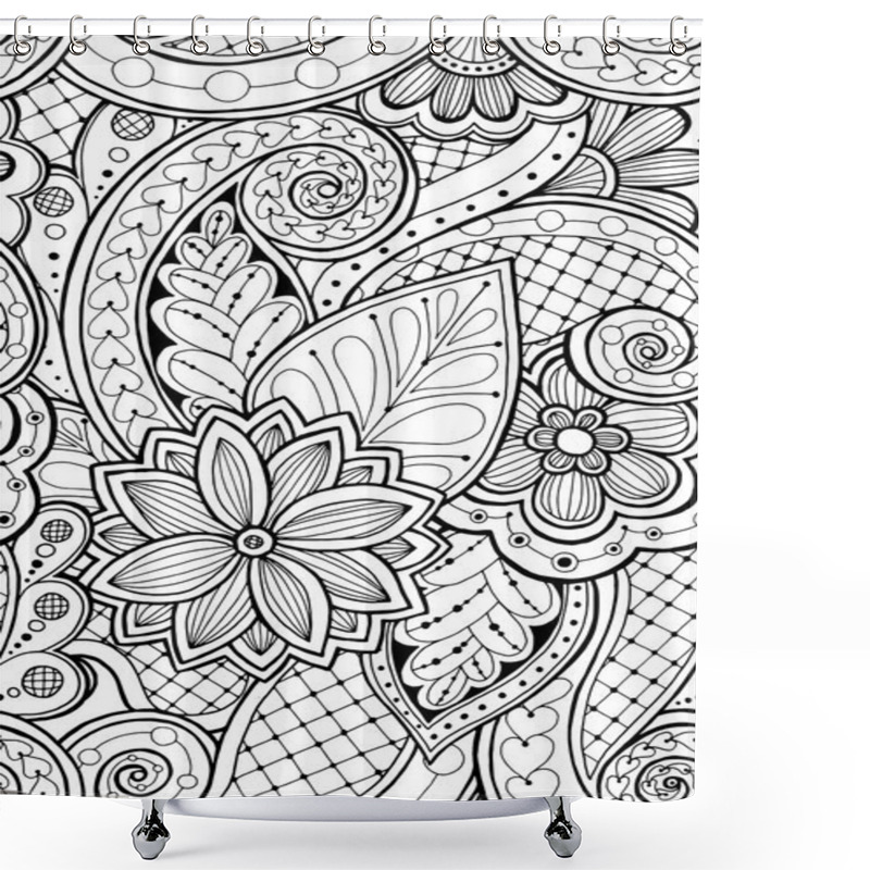 Personality  Seamless Pattern With Flowers And Butterfly. Ornate Zentangle Se Shower Curtains