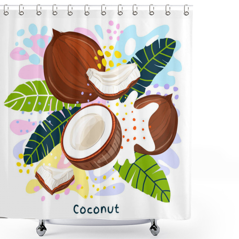 Personality  Fresh Coconut Milk Splash Organic Food Condiment Spice Splatter. Spicy Herbs Nuts. Abstract Colorful Art Splatter Splash Background. Shower Curtains