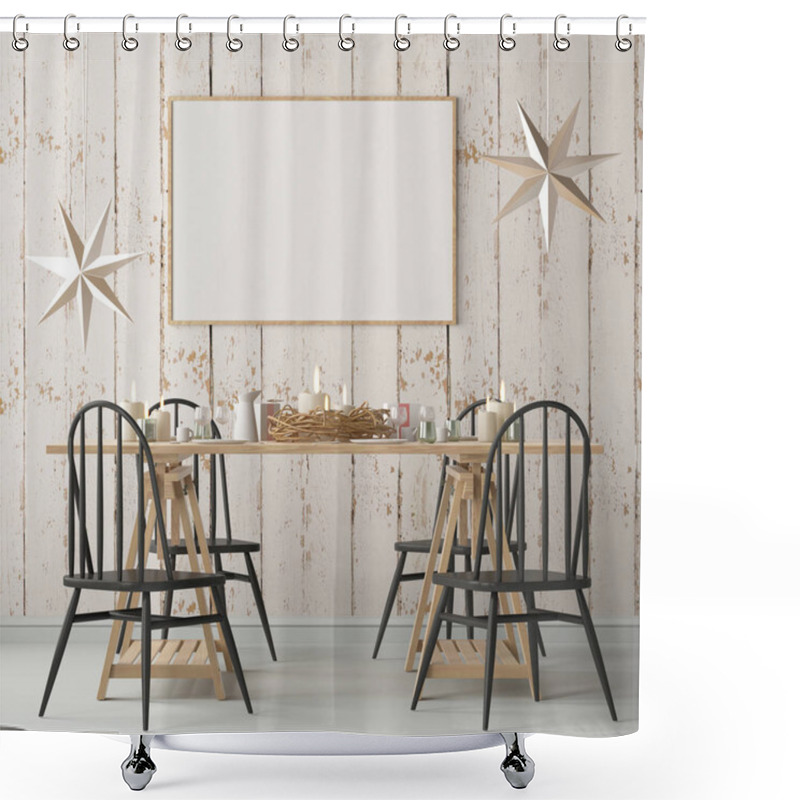 Personality  Mock Up Poster In The Christmas Interior Shower Curtains