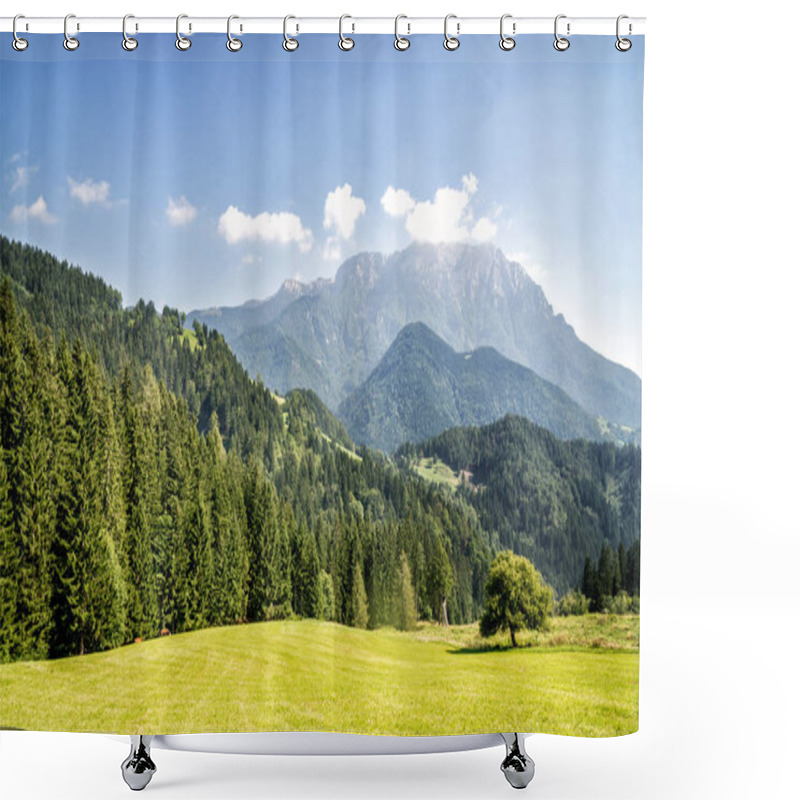 Personality  Mountain Valley With Green Trees Shower Curtains