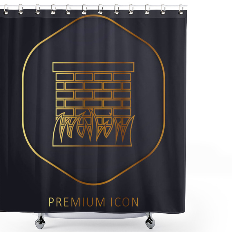 Personality  Bricks Wall With Grass Leaves Border Golden Line Premium Logo Or Icon Shower Curtains