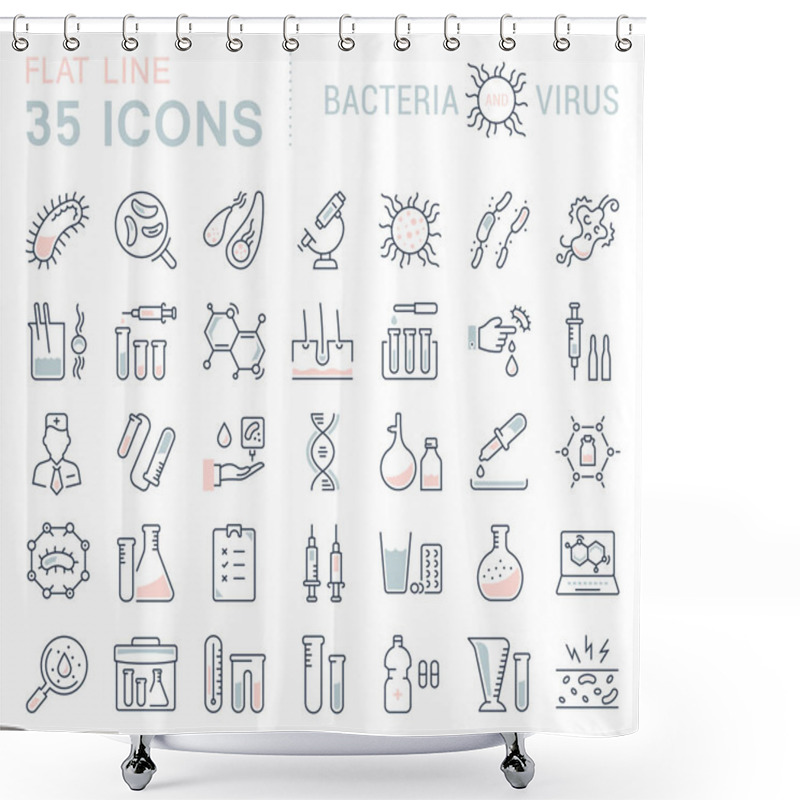 Personality  Set Vector Flat Line Icons Bacteria And Virus Shower Curtains