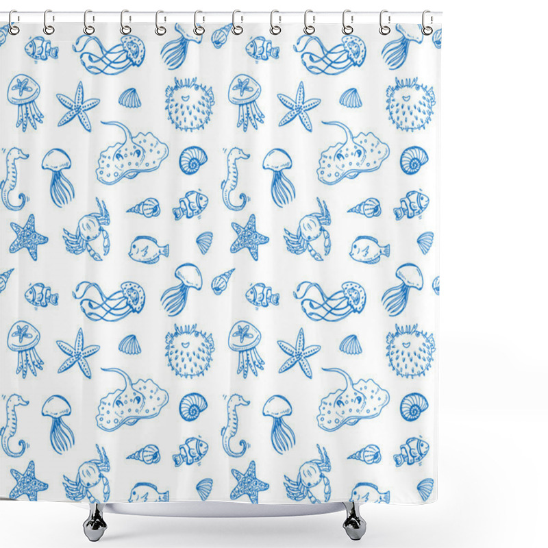 Personality  Seamless Pattern Of Sea Life Elements. Shower Curtains