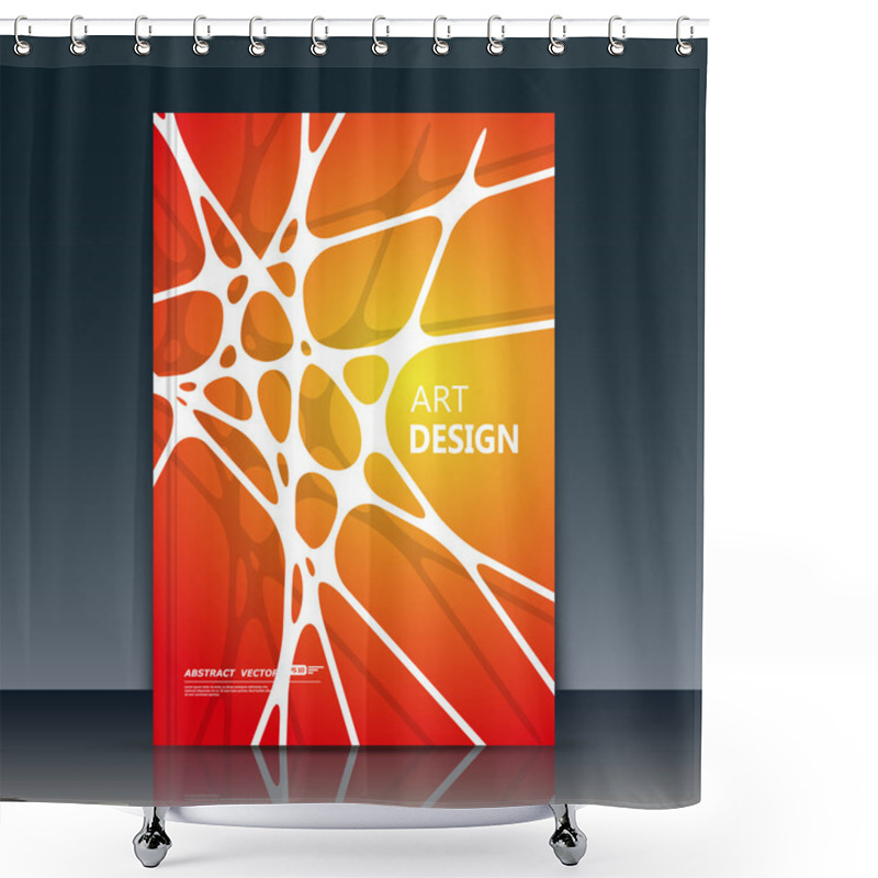 Personality  Abstract Composition. White Line Font Texture. Interlocking Section Trademark Construction. Red, Orange A4 Brochure Title Sheet. Creative Figure Logo Icon. Commercial Offer Banner Form. Ad Flyer Fiber Shower Curtains