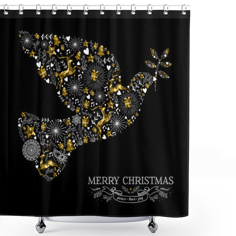 Personality  Merry Christmas Dove Bird Silhouette Gold Reindeer Shower Curtains