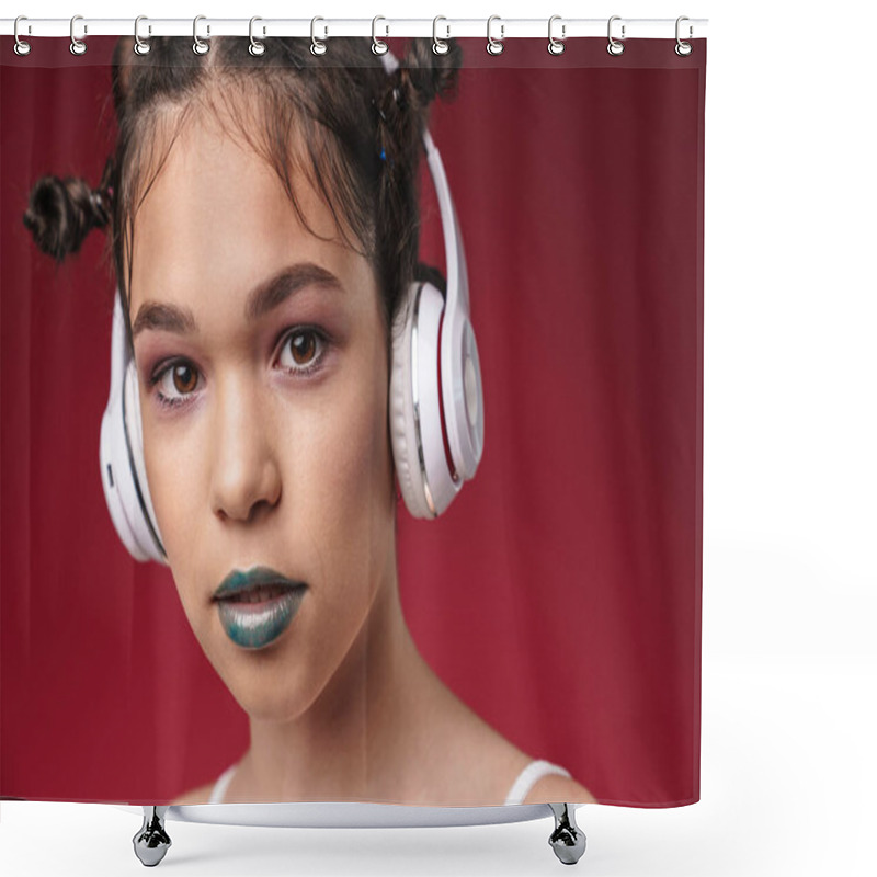 Personality  Image Closeup Of Teenage Punk Girl With Bizarre Hairstyle And Da Shower Curtains